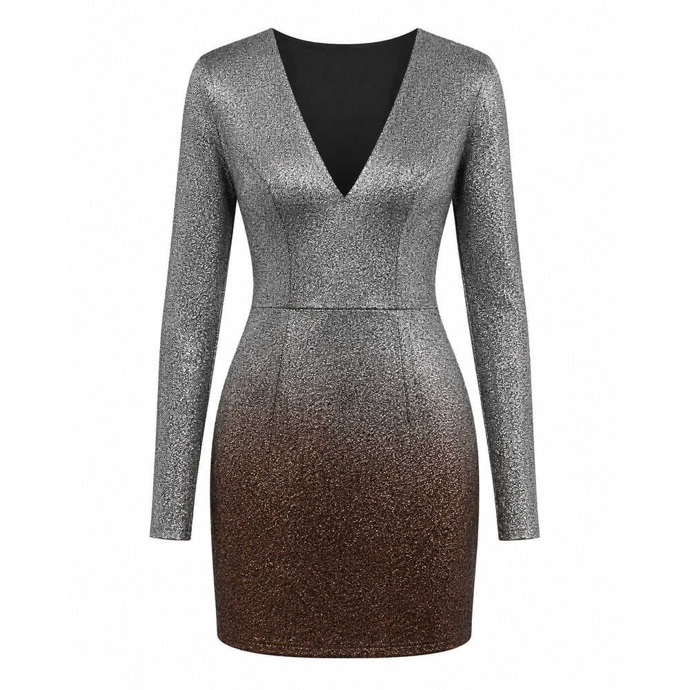 Y2K Metallic Ombre Bodycon Mini Dress M Silver Bronze Going Out Clubwear Party